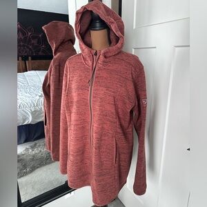 KÜHL Women’s Longline Fleece Hoodie Rust Heather Two-Way Zip Pullover XL